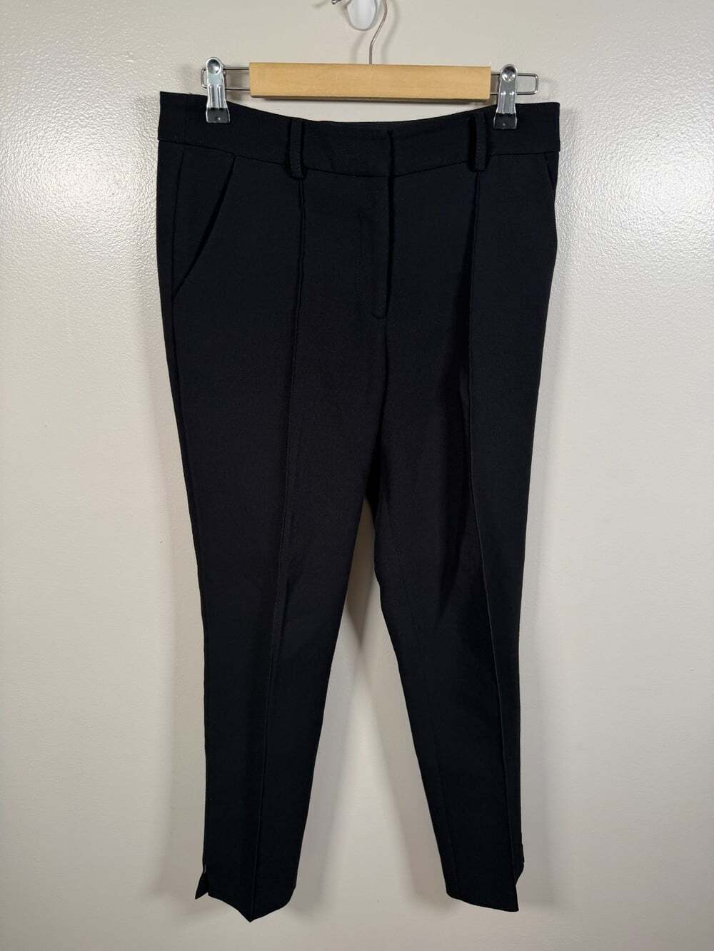 Veronica Beard Slim Leg Pants 4 Black Tailored Ankle Slit Trousers Work Career